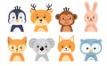 Wildlife animals cartoon character collection . Flat design . Vector Royalty Free Stock Photo