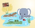 Wildlife animals cartoon soaking in the swamp