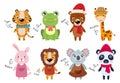 Wildlife animals collection . Flat design cartoon characters . Tiger Frog Bear Giraffe Rabbit Lion Koala Panda . Vector