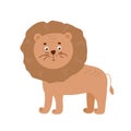 Wildlife animals. Cute lion with simple greens vector illustration. Jungle life clipart vector design