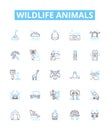 Wildlife animals vector line icons set. Animals, Wildlife, Fauna, Mammals, Birds, Reptiles, Fish illustration outline