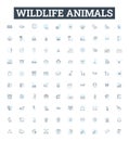 Wildlife animals vector line icons set. Animals, Wildlife, Fauna, Mammals, Birds, Reptiles, Fish illustration outline