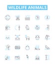 Wildlife animals vector line icons set. Animals, Wildlife, Fauna, Mammals, Birds, Reptiles, Fish illustration outline