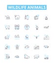 Wildlife animals vector line icons set. Animals, Wildlife, Fauna, Mammals, Birds, Reptiles, Fish illustration outline