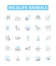 Wildlife animals vector line icons set. Animals, Wildlife, Fauna, Mammals, Birds, Reptiles, Fish illustration outline