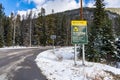 Wildlife in area warning sign. Mount Norquay Scenic Drive mountain road