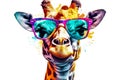 wildlife colorful giraffe animal africa zoo mammal sunglasses neck portrait. Generative AI.