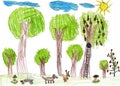 Wildlife, childlike drawing