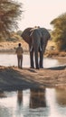 The Wildlife Conservationist Is Shown Out In Front Of A Magnificent Elephant. Generative AI