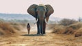 The Wildlife Conservationist Is Shown Out In Front Of A Magnificent Elephant. Generative AI