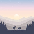 Wildlife deer on autumn mountain and forest landscape