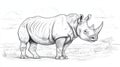 Rhino Sketch Drawing in Savannah Landscape Royalty Free Stock Photo