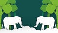 Wildlife elephants with manipulation concept. Minimalism deign in paper cut and craft style. Art digitalcraft for world