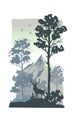 Wildlife elk in forest with mountain landscape vector illustration Royalty Free Stock Photo