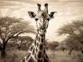 Ai Generated illustration Wildlife Concept of Wildlife Giraffe Animal Head Black White Vintage Royalty Free Stock Photo