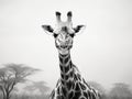 Ai Generated illustration Wildlife Concept of Wildlife Giraffe Animal Head Black White Vintage Royalty Free Stock Photo