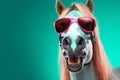 horse funny ai animal background smile colourful goggles sunglasses portrait fun. Generative AI. Royalty Free Stock Photo