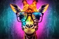 wildlife mammal portrait colorful animal neck africa zoo sunglasses giraffe. Generative AI.