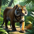 wildlife photograph of a tiger in forest ai generated