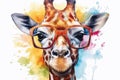 wildlife portrait africa zoo sunglasses neck giraffe mammal animal colorful. Generative AI.