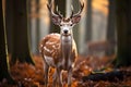 Wildlife scene European fallow deer in the enchanting autumn forest