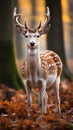 Wildlife scene European fallow deer in the enchanting autumn forest