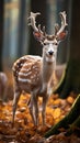 Wildlife scene European fallow deer in the enchanting autumn forest