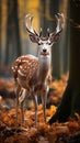 Wildlife scene European fallow deer in the enchanting autumn forest