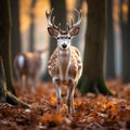 Wildlife scene European fallow deer in the enchanting autumn forest