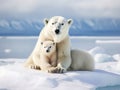 Wildlife scene with two polar bears from the Arctic. Polar bear couple cuddling on drift ice in Arctic Svalbard. Bear with snow Royalty Free Stock Photo