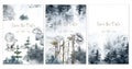 Wildlife watercolor greeting card. Forest, landscape template