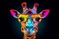 neck wildlife mammal giraffe sunglasses africa animal colorful zoo portrait. Generative AI.