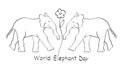 Wildlife. World Elephant Day. Simple vector illustration. Outline drawing