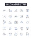 Wildnature trip line icons collection. Grand adventure, Daring endeavor, Bold expedition, Thrilling escapade, Intrepid