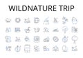 Wildnature trip line icons collection. Grand adventure, Daring endeavor, Bold expedition, Thrilling escapade, Intrepid