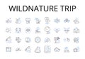 Wildnature trip line icons collection. Grand adventure, Daring endeavor, Bold expedition, Thrilling escapade, Intrepid