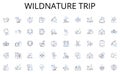 Wildnature trip line icons collection. Sun, Sand, Ocean, Waves, Relaxation, Paradise, Seashells vector and linear