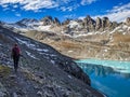 Wildsee, Mountain lake in the pizol. lake hike in autumn. Wanderlust in the Swiss Alps. fantastic mountain panorama