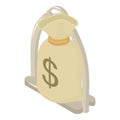 Wildwest symbol icon isometric vector. Metal horse stirrup and bag of money icon