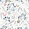 Wildwood floral seamless pattern. Vector forest print.