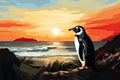 wilflife penguin on the coast by the sea AI generated Royalty Free Stock Photo