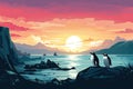 wilflife penguins on the coast by the sea AI generated Royalty Free Stock Photo