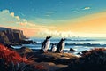 wilflife penguins on the coast by the sea AI generated Royalty Free Stock Photo