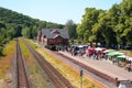 Wilkau-Hasslau, Germany - June 4, 2023: Retro steam locomotive at the railway station museum in Wilkau-Hasslau, a town in the Royalty Free Stock Photo