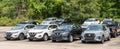 Wilkins Township, Pennsylvania, USA July 18, 2021 Brand new Nissan automobiles together in a parking lot at a dealership Royalty Free Stock Photo