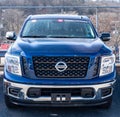 Wilkins Township, Pennsylvania, USA November 24, 2022 A used 2019 blue Nissan Titan pickup truck for sale