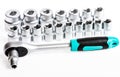 We will Fix It. socket wrench. perfect tool kit. Chrome Vanadium Steel. metallized fix equipment. socket wrench isolated