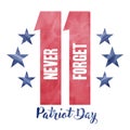 We Will Never Forget. 9/11 Patriot Day background, American Flag stripes background. Patriot Day September 11, 2001 Poster Royalty Free Stock Photo