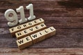 911 We will Never Forget Word alphabet letters on wooden background Royalty Free Stock Photo