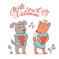 Will you be my Valentine card with dog and fox Royalty Free Stock Photo